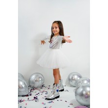 Duca Uzun Kollu Bodyli Tütülü Kız Çocuk Elbisesi-Buzlar Prensesi Baskılı