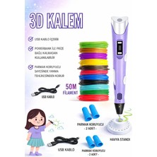 Eser Ticarett 3D Kalem Seti – 50 Metre Filamentli, USB Kablolu, Parmak Koruyuculu Profesyonel Çizim Kalemi