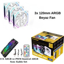 Next Gaming NG-O120W 3 Adet 120MM Argb Fan 11X Argb Pwm Slot Kontrolcü ve Kumanda Beyaz