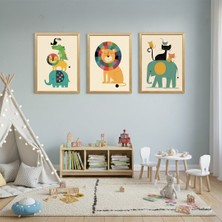 Bfm Dijital Baskı Merkezi Safari Serisi – 3’lü Modern Hayvan Figürlü Çerçeveli Mdf Tablo Seti