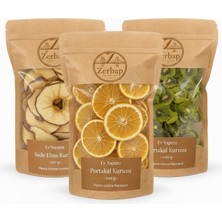 Zerbap Kurutulmuş Meyve Seti 3X100G - Elma, Portakal, Kivi Kurusu - Şeker Ilavesiz Doğal Atıştırmalık