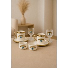 Şık 2 Kişilik Porselen Fincan ve Lokumluk Seti, Cam Bardaklar Dahil