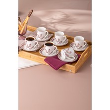 Şık 6'lı Kahve Fincan Takımı, 90 Ml, Bordo Renk, Zarif Tasarım