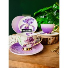 Iki Kişilik Orkide Desenli Bone Kahve Fincanı Seti