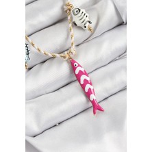 Belle Fusion Mey Ithalat® Seramik Motifli Pembe Balık Figürlü Model Krem Ip Kadın Kolye