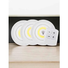 Belle Fusion Mey Ithalat® Spot Lamba LED Işık 3'lü Uzaktan Kumandalı Pilli Yapışkanlı Kablosuz