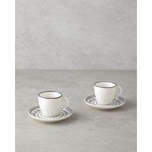 Şık Siyah Porselen Kahve Fincan Takımı, 2 Kişilik, 90 Ml, 4 Parça