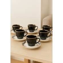 Şık 6 Kişilik 12 Parça Porselen Yaldızlı Kahve Fincan Takımı Seti