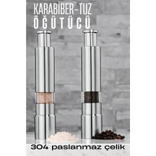 Belle Fusion Mey Ithalat® 2'li Karabiber Tuz Öğütücü Profesyonel 304 Paslanmaz Çelik Manuel Baharat Değirmeni