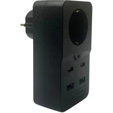 Belle Fusion Mey Ithalat® Isıya Dayanıklı Termal Akım Korumalı 1 Priz Girişli 2 USB Girişli 2 Type-C Girişli Pirz