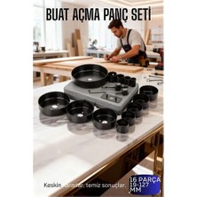 Belle Fusion Mey Ithalat® 16 Parça Profesyonel Panç Buat Açma Seti - Ahşap ve Alçıpan Delme Testere Seti (19-127 Mm)