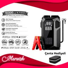 Goes Araç Akü Takviye Cihazı 16000MAH 2000A Hava Pompası Kompresör Powerbank LED Işıklı Jump Starter