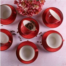 Kırmızı 12'li 6 Kişilik 300 ml Porselen Cappuccino Latte Fincan Takımı