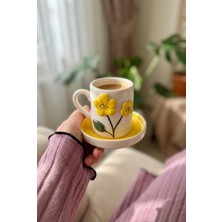 El Yapımı Çiçek Desenli 2 Kişilik 4 Parça Kahve Fincanı Takımı