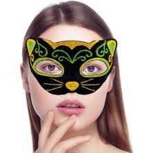 Belle Fusion Mey Ithalat® Siyah Kadife Kaplama Üzeri Sarı Yeşil Sim Işlemeli Kedi Maskesi 20X13 cm