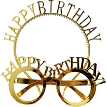 Belle Fusion Mey Ithalat® Happy Birthday Yazılı Taç ve Happy Birthday Yazılı Gözlük Seti Altın Renk Nessiworld