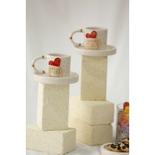 El Yapımı Kalpli Seramik Türk Kahvesi Fincanı, 2'li Set