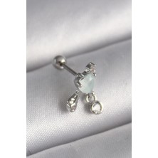 Belle Fusion Mey Ithalat® 316L Çelik Gümüş Renk Beyaz Minelik Kalp Sallantı Zirkon Taş Detay Tragus Piercing