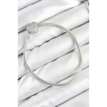 Belle Fusion Mey Ithalat® Pirinç Charm Zirkon Taşlı Kalp Model Gümüş Renk Kadın Bileklik