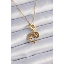 Belle Fusion Mey Ithalat® 316L Çelik Gold Renk Zirkon Taşlı Ay Yıldız  Model Charm Model Kadın Kolye