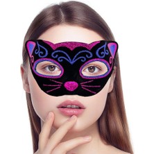 Belle Fusion Mey Ithalat® Siyah Kadife Kaplama Üzeri Pembe Mavi Sim Işlemeli Kedi Maskesi 20X13 cm