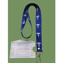 Staffy Lacivert Gold Tıp Sembolü Temalı Yaka Ipi ve Kartlık