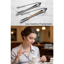 Belle Fusion Mey Ithalat® 2 'li Paslanmaz Çelik Şeker Maşası - Profesyonel Sunum ve Servis Maşası Seti - 15 cm