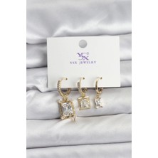 Belle Fusion Mey Ithalat® Gold Renk Zirkon Taşlı Kadın Küpe