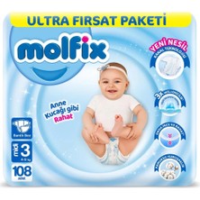 Belle Fusion Mey Ithalat®   Bebek Bezi Ultra Fırsat Paketi 3 Beden 4-9 kg 108 Adet