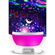Belle Fusion Ay ve Yıldızlı Gökyüzü Yansıtmalı Dönen Projeksiyon Gece Ası- Çocuk Bebek Odası Pembe