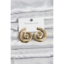 Belle Fusion Mey Ithalat® 316L Çelik Gold Renk Sarmal Modelli Kadın Küpe