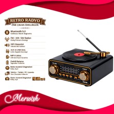 Merwish Retro Hoparlör Bluetooth 5.0 Nostaljik Radyo Fm USB Şarjlı Hifi Hoparlör