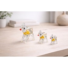 Crystal Passion 3’lü El Yapımı Cam Ceylan Figür Seti Şeffaf Altın Detaylı Dekoratif Biblo