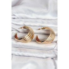 Belle Fusion Mey Ithalat® 316L Çelik Gold Renk Yarım Halka Model Kadın Küpe
