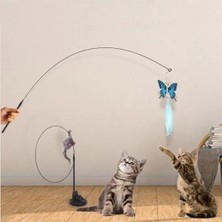 Belle Fusion Mey Ithalat® Vantuzlu Tüylü Zilli Olta Kedi Oyuncağı 2 Oltalı