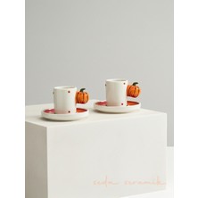 El Yapımı Kabak Desenli 4 Parça 2 Kişilik Kahve Fincan Takımı