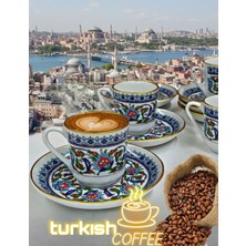 Yaldızlı Iznik Çini Desenli 6'lı Porselen Türk Kahvesi Fincan Takımı