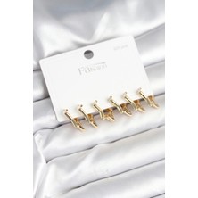 Belle Fusion Mey Ithalat® Yıldız Model Gold Renk 925 Ayar Gümüş Çivili Kadın Küpe Seti