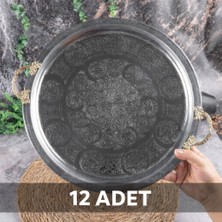 Dmt Copper Home 430 Kalite Krom Çelik Kulplu 12 Adet Tepsi 35 cm – Fırına Uygun, Osmanlı Motifli, Kebap & Restoran Sunum Tepsisi