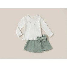 Serkon Kız Bebek Triko Takım Uzun Kollu Buluz ve Fiyonklu Etek 2'li Şık Bayramlık Kombin