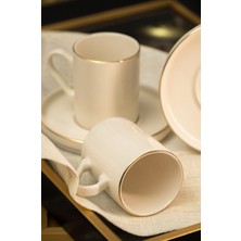 Şık 4 Parça Porselen Kahve Fincan Takımı, Kırık Beyaz, 2 Kişilik