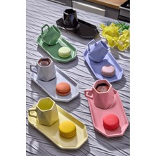 6 Kişilik Renkli Modern Kahve Fincan Takımı, Geometrik Tasarım, 12 Parça