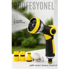 Belle Fusion Mey Ithalat® Profesyonel 8 Modelli Metal Basınçlı Sulama Tabancası Seti | Ayarlanabilir Jet | Hortum Konnektörlü