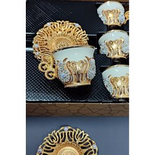 6 Kişilik Metal ve Kristal Kahve Fincan Seti, Şık Sunum Hediye