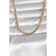 Belle Fusion Mey Ithalat® cm 14K Gold Renk Yassı Yılan Zincir Model 45 cm Kadın Kolye