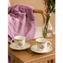 Renkli Çiçek Desenli 2 Kişilik Porselen Kahve Fincan Takımı