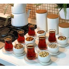 Şık Porselen 6'lı Eğik Kaseli Ikram Seti, Çay ve Kahve Sunumu
