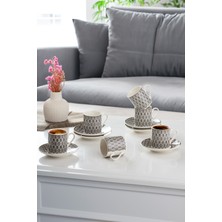 YX03 Desenli Porselen Kahve Fincan Takımı, 6 Kişilik, 90CC