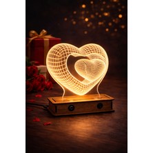 ARTILED Artıled 3D Aşk Kalpli LED Masa Lambası | Ahşap Tabanlı | Romantik Dekoratif Gece Lambası