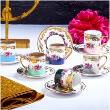 Şık ve Zarif 6'lı Porselen Fincan Takımı, Modern Tasarım ve Renkli Detaylar